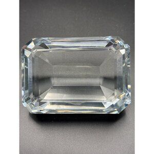 Unmarked Emerald Cut Crystal Paperweight 4" x 4" x 3"